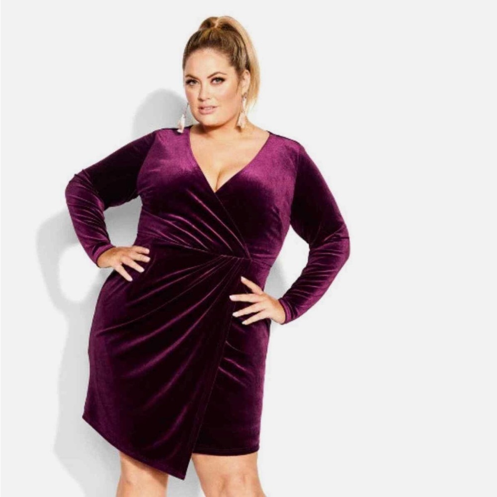 NEW • City Chic CITY CHIC • Women’s Clare Velvet Dress oxblood Purple Small 16